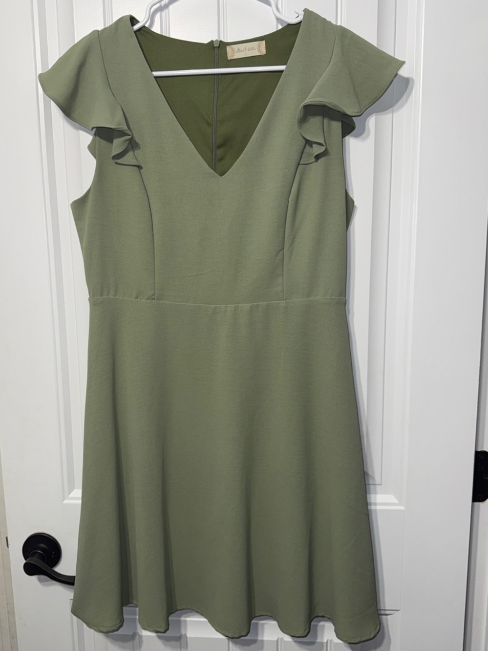 Altar’d State Dress Mini Size Large Sage Green Ruffle Sleeve Fit & Flare
